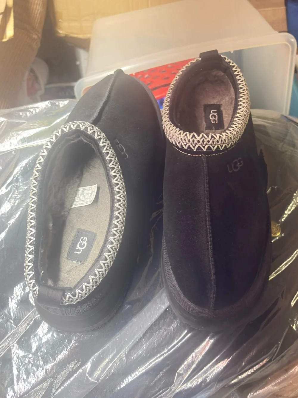 UGG women’s Black Suede Cozy Slip-On Slippers